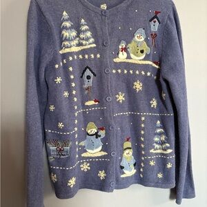 Croft & Barrow Blue Snowman Cardigan Sweater